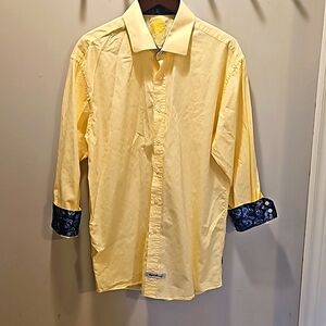 English Laundry Yellow Dress Shirt with Navy Accents